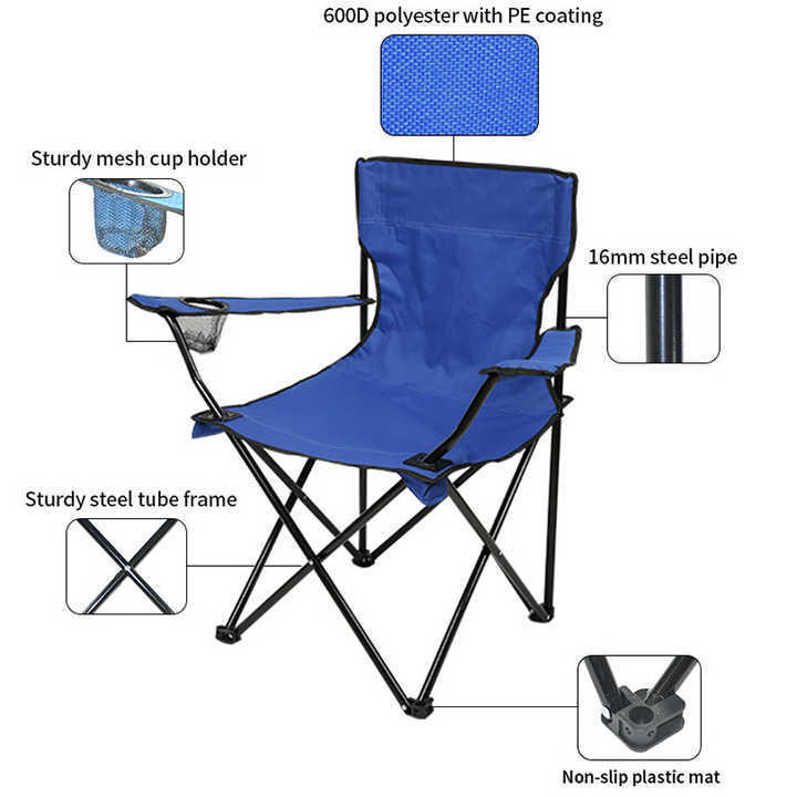 Customized Folding Fishing Chair Folding Camping Chair Beach Chairs with Arm Rest Cup Holder Portable Modern 600D Oxford 2.65kg