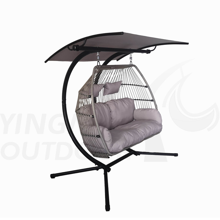 Hanging Chair Swing Egg Chair with Metal Stand Outdoor Outdoor Furniture Modern Grey Leisure Chair