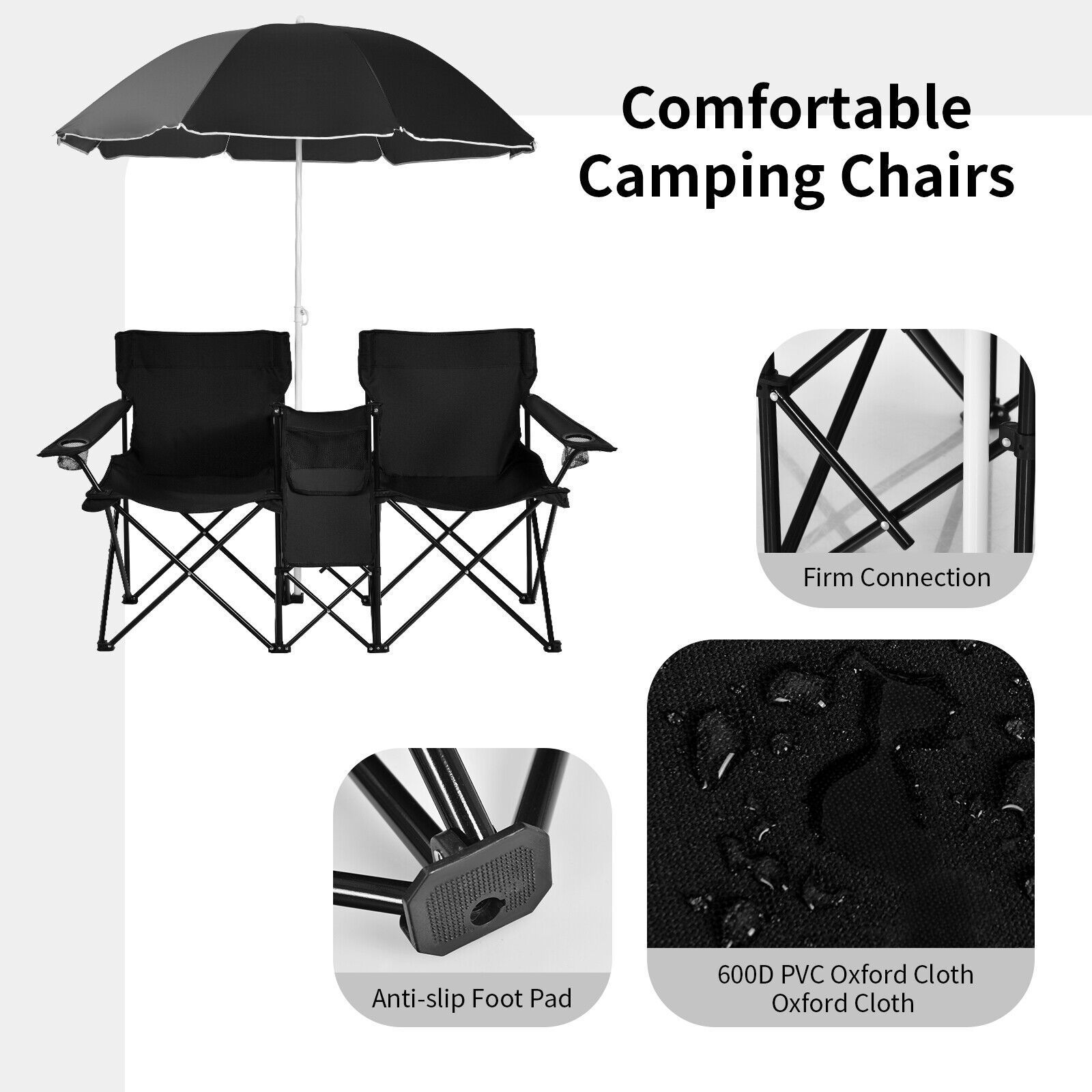 Double Camping Chair with Canopy Portable Folding Lawn Chair Outdoor Folding Camping Chair