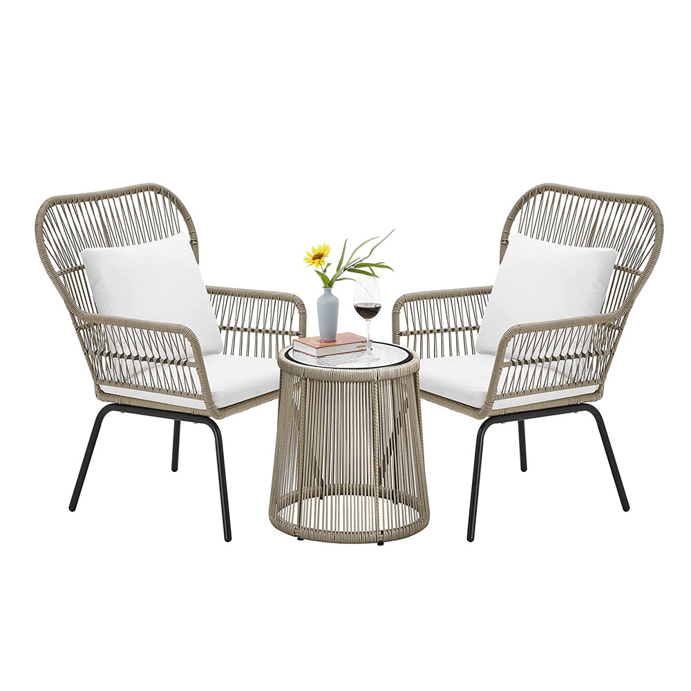 3 Piece Outdoor All-Weather Furniture Set Patio Rattan Furniture Set Garden Table and Chairs Set