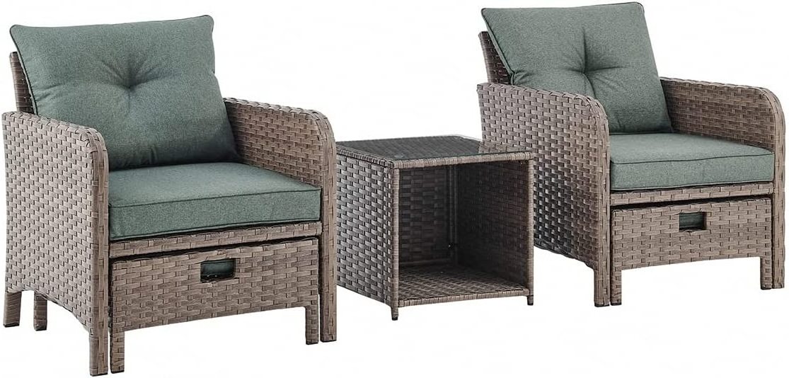 Outdoor Patio Rattan Garden Furniture Set with Footrest Rattan Table and Chairs