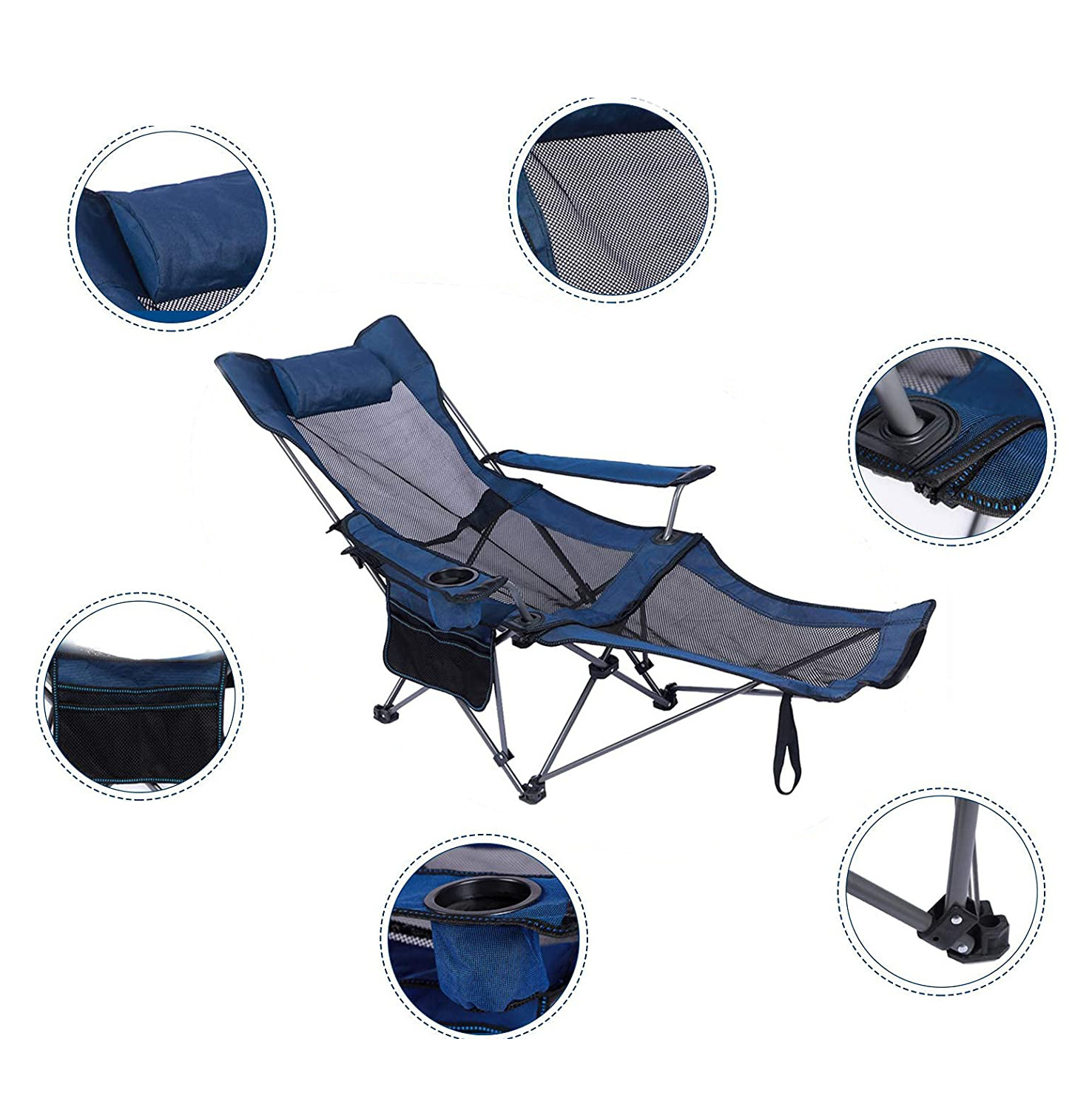 Outdoor Camping Folding Recliner Beach Chair Portable Chaise Mesh Lounge Chaise Chair