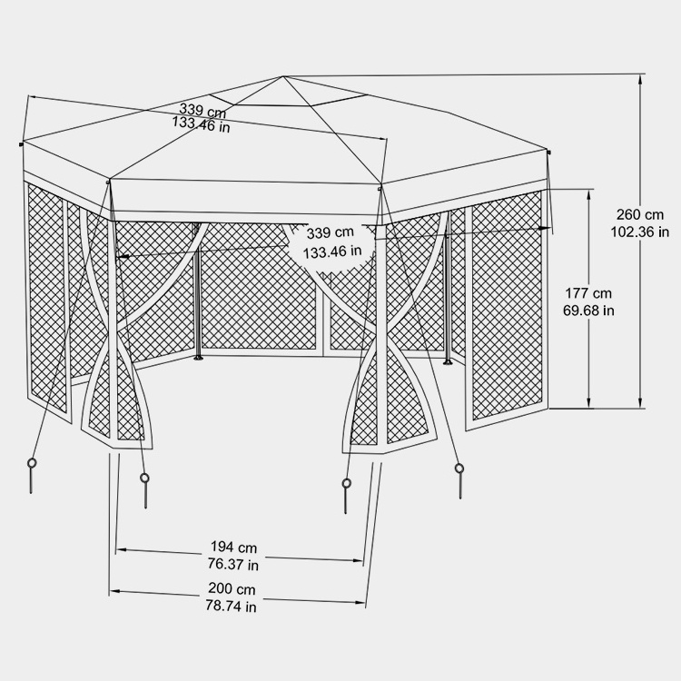 Outdoor Soft-top and Pop Up Portable Folding Hexagon Steel Gazebo  Canopy Tent with Mosquito Netting