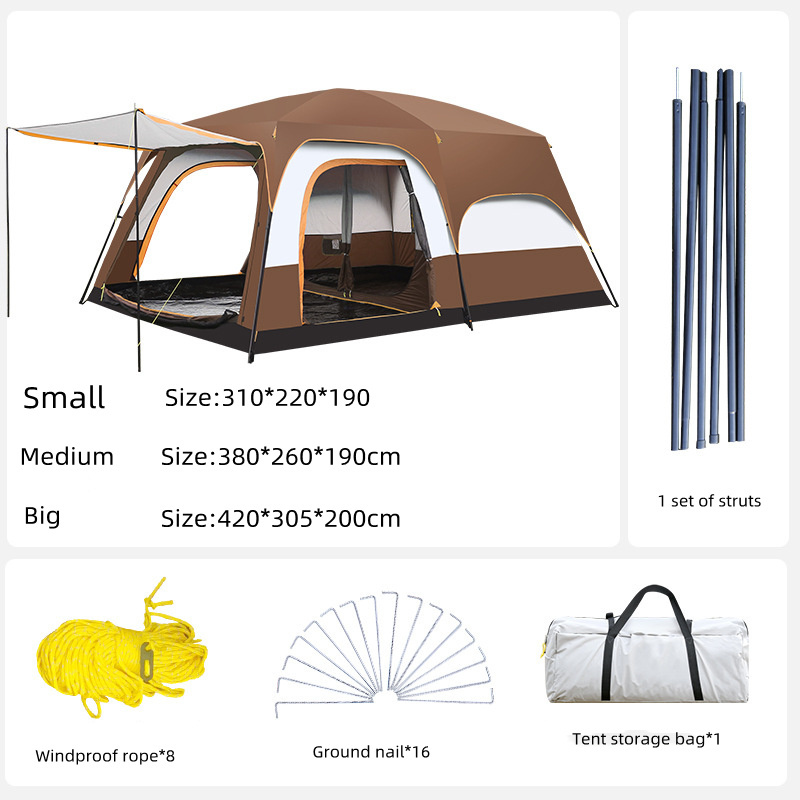 Outdoor Tent with Two Rooms and One Living Room for Many People Double-Layer Rain-Proof and Sun-Proof Family Tent