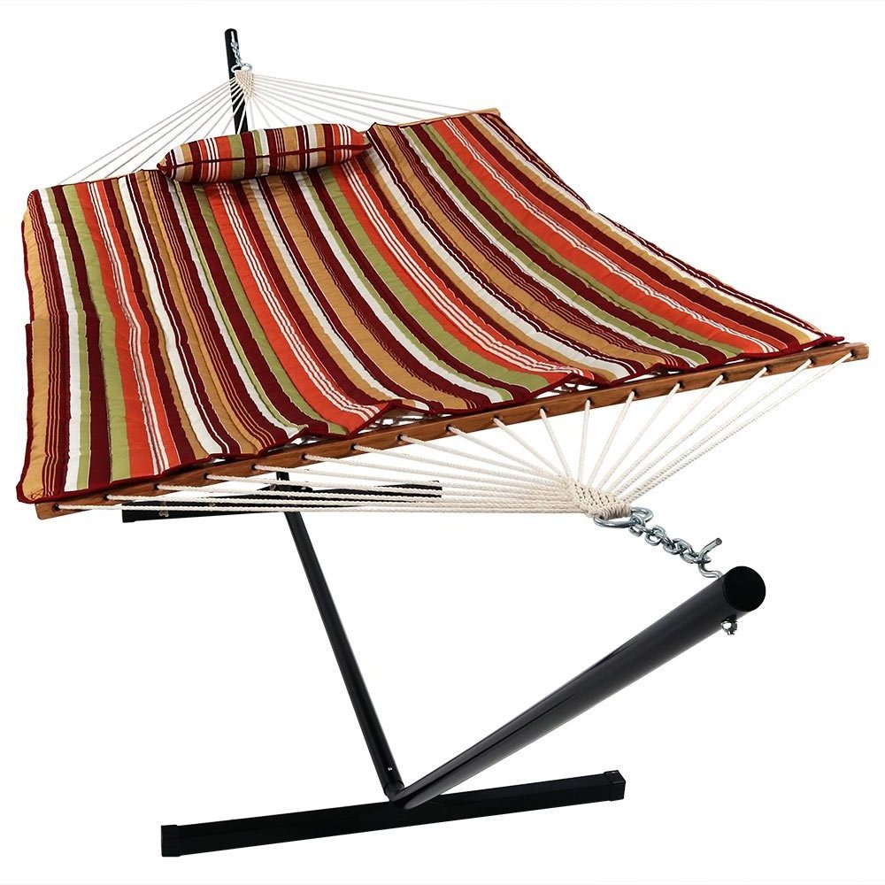 Outdoor Patio Quilted Hammock Bed Hammock with Stand Cotton Rope Hammock