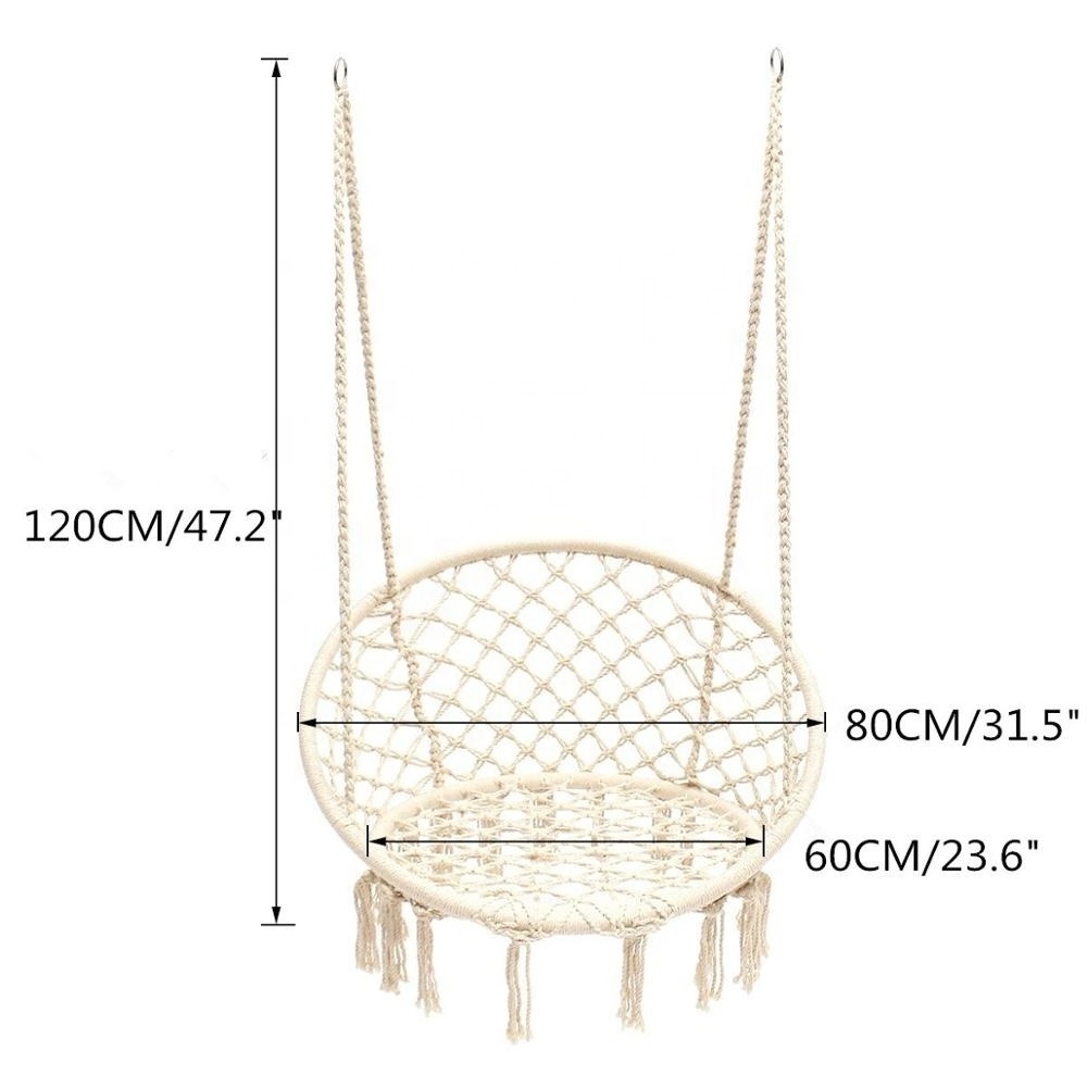 Outdoor Macrame White Round Shape Hammock Chair Hanging Chair Hammock Swing For Garden, Porch