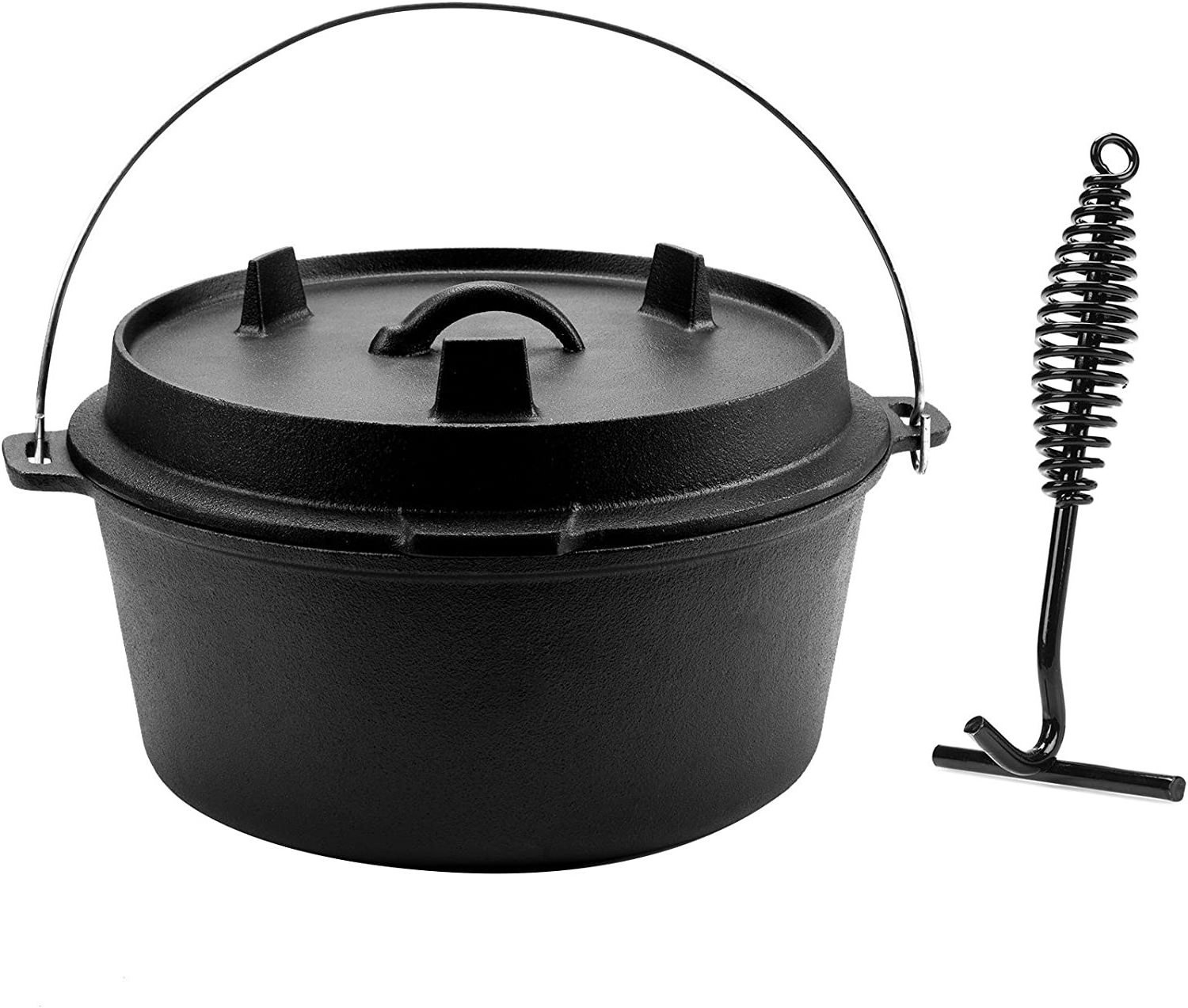 6 Quart Pre-Seasoned Cast Iron Dutch Oven with Lid Outdoor Deep Camp Pot Camp Cooking Dutch Oven