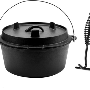 6 Quart Pre-Seasoned Cast Iron Dutch Oven with Lid Outdoor Deep Camp Pot Camp Cooking Dutch Oven