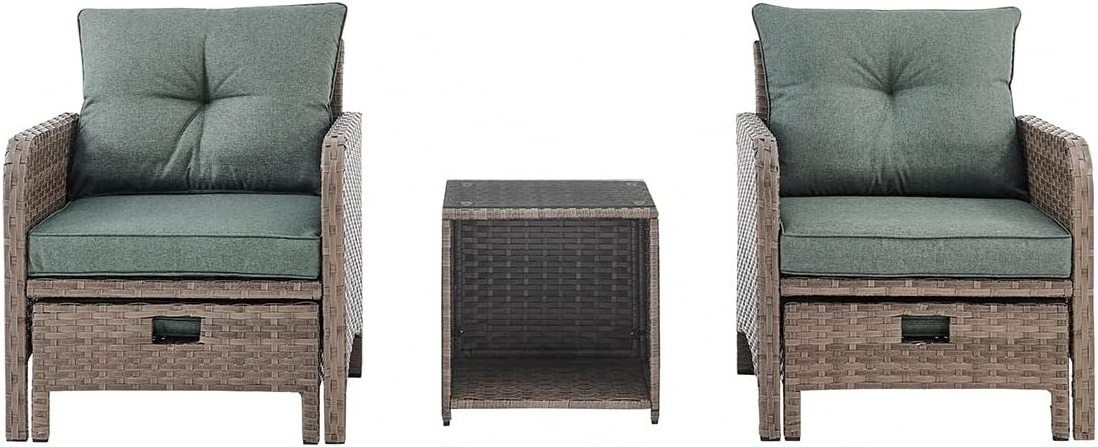 Outdoor Patio Rattan Garden Furniture Set with Footrest Rattan Table and Chairs