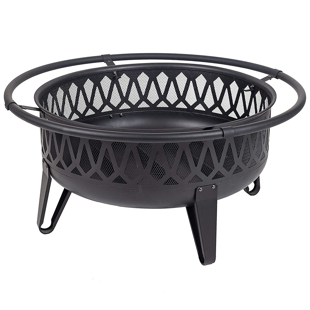 Outdoor Crossweave Large Fire Pit - 30-Inch Heavy-Duty Wood-Burning Fire Pit with Spark Screen for Patio & Backyard Bonfires