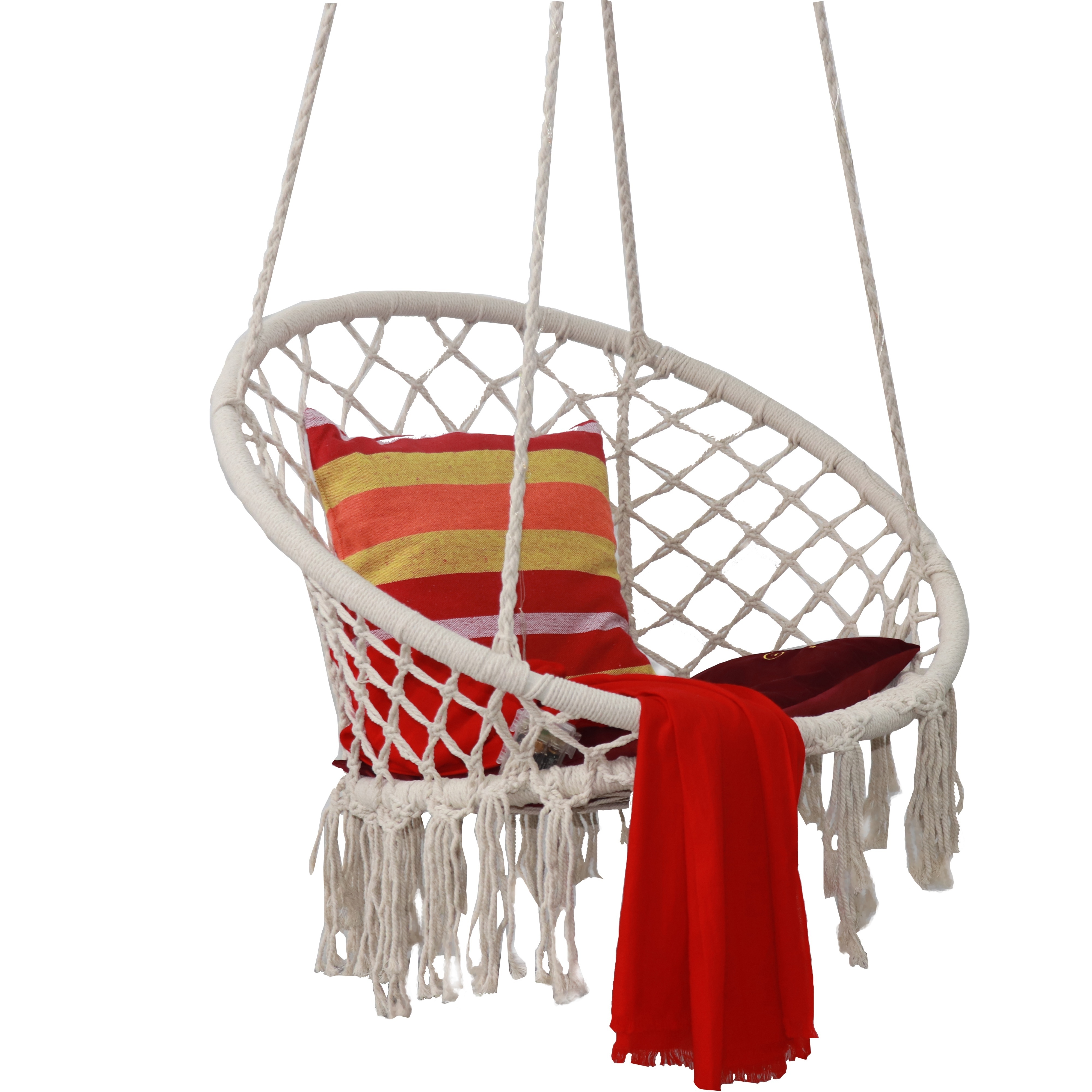 Outdoor Macrame White Round Shape Hammock Chair Hanging Chair Hammock Swing For Garden, Porch