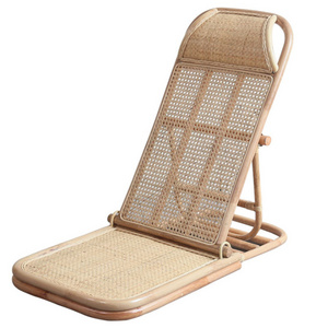 Folding Rattan Leisure Chair Portable Rattan Beach Lounger High Back Outdoor Pool Beach Lawn Rattan Chair