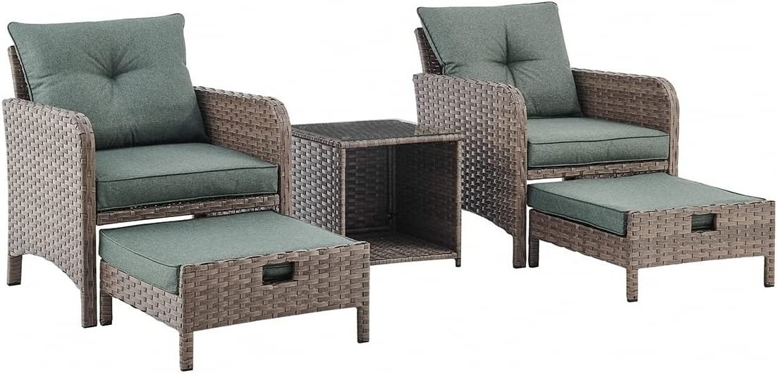 Outdoor Patio Rattan Garden Furniture Set with Footrest Rattan Table and Chairs