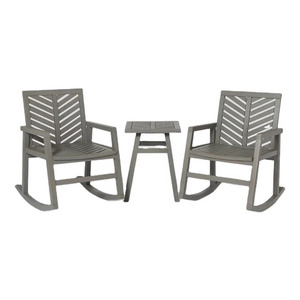 3pc Outdoor Furniture Sets Table and Chairs Wood Patio Rocking Chair Chat Set Outdoor Rocking Solid Wood Chair