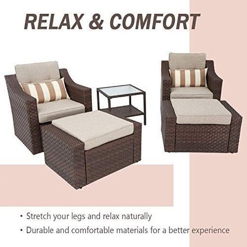 5-Piece Outdoor Sectional Couch Patio Garden Rattan Furniture Sofa Set Table and Chairs