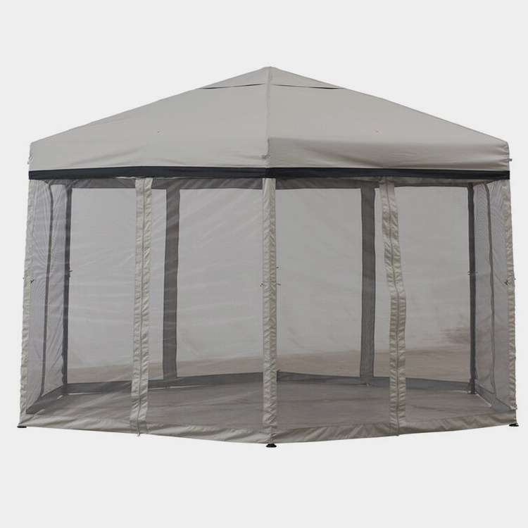 Outdoor Soft-top and Pop Up Portable Folding Hexagon Steel Gazebo  Canopy Tent with Mosquito Netting