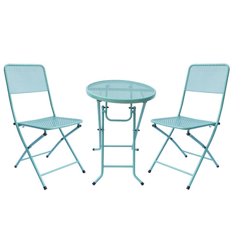 3-Piece Patio Bistro Set Metal Folding Outdoor Patio Furniture Sets Stainless Steel Patio Conversation Set