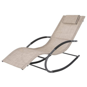 Patio Rocking Lounge Chair Zero Gravity Reclining Chair Curved Rocker with Pillow for Beach Yard Pool Outdoor  Indoor