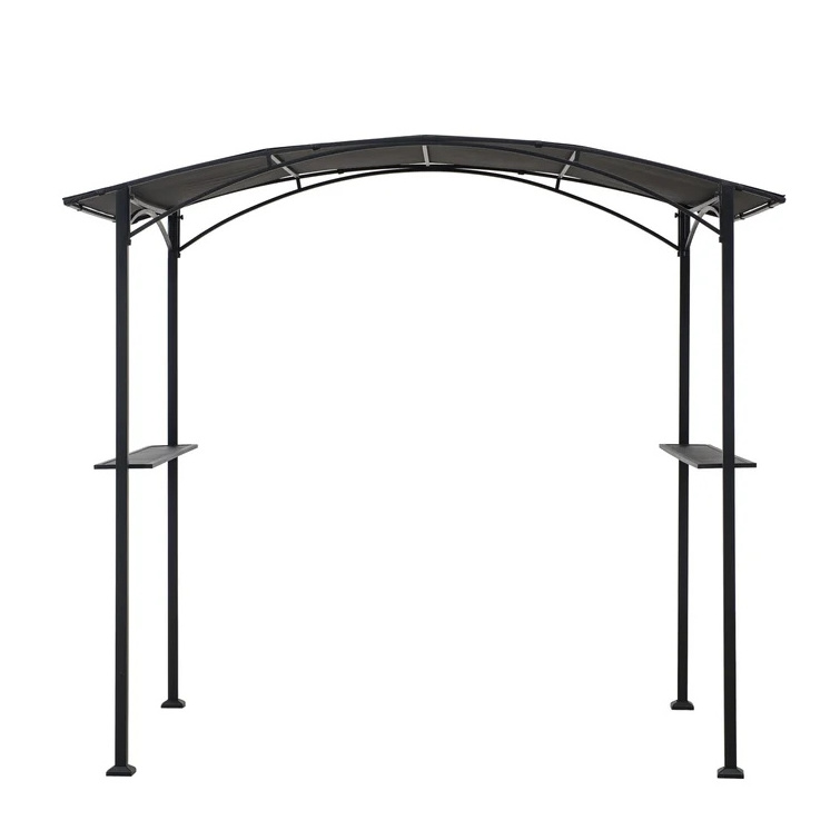 Outdoor Patio Black Metal Backyard Grill Gazebo with Arch Canopy and Bar Shelves