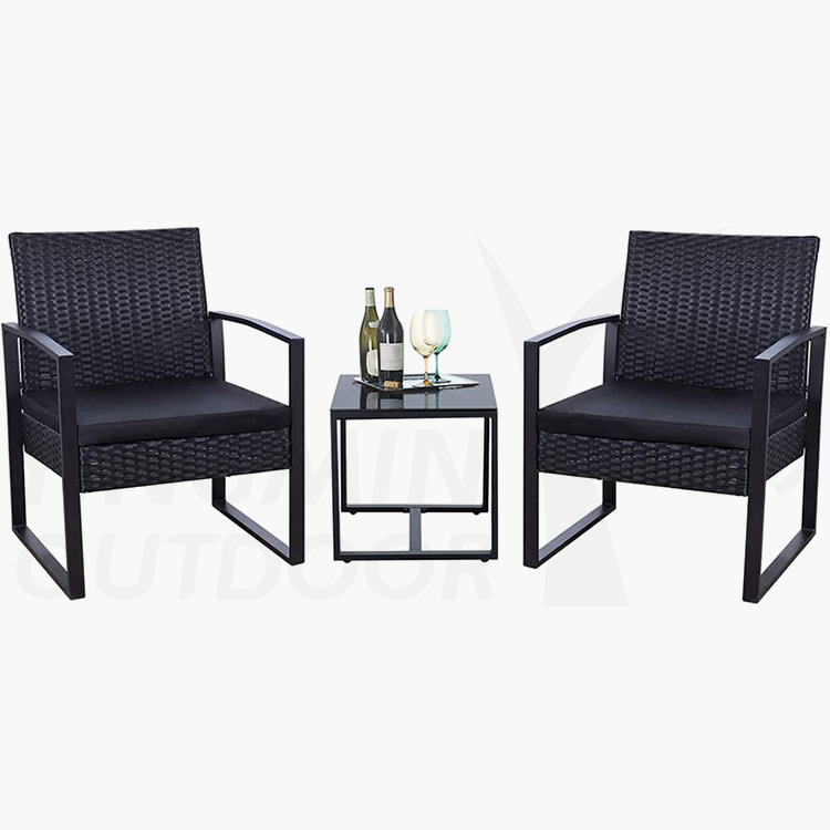 Outdoor Patio Furniture Chairs Sets 3 Pieces Seating Wicker Conversation Bistro Set PE Rattan Chairs with Coffee Table