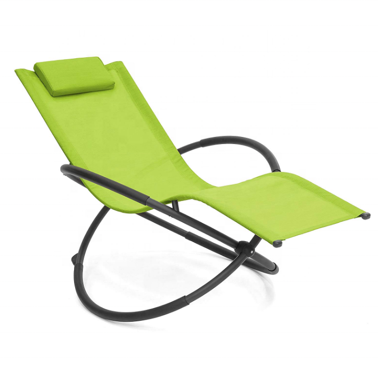 Outdoor Patio Beach Recliner Orbital Zero Gravity Chair Folding Lawn Rocking Lounge Leisure Chair with Pillow