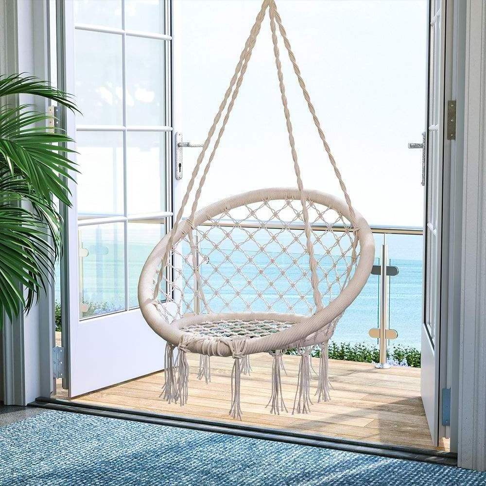 Outdoor Furniture Garden Hammock Chair Cotton Rope Hanging Chair Patio Swing Chair