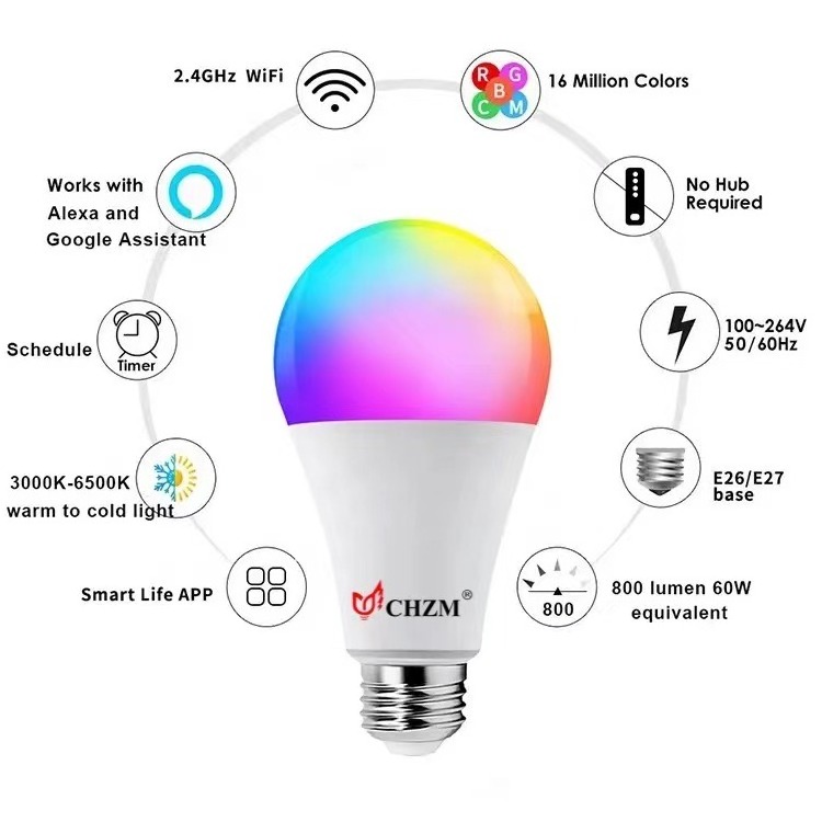 smart LED Bulb light WIFI+Beacon Mobile APP control,CCT+RGB