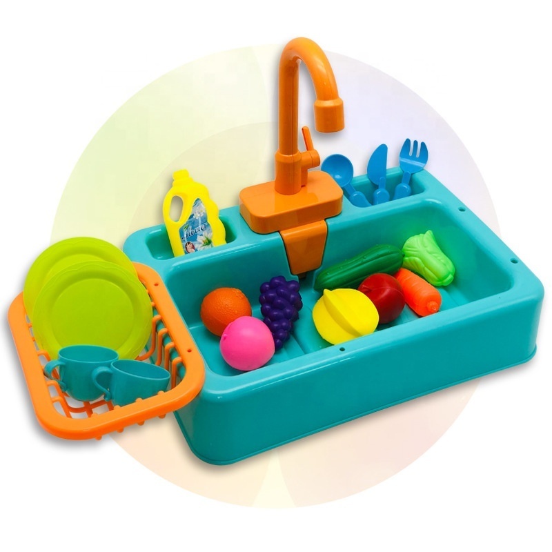 Kitchen Toys Set battery operated pretend play kitchen sink electric cycle outlet water dishwasher kitchen toys for kids