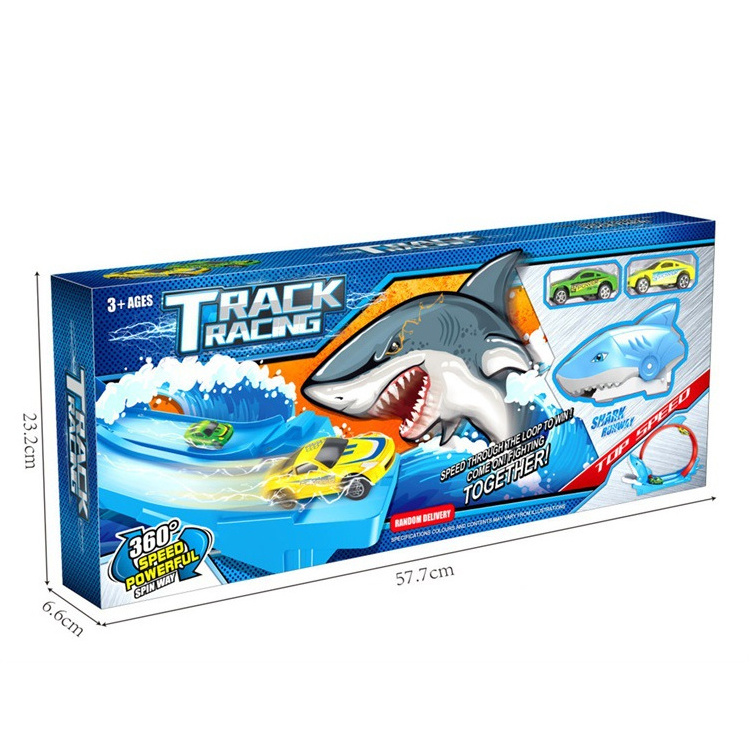 Ejection track racing toys Shark Track Car Launcher kids hot sale free wheel toy car race track toy