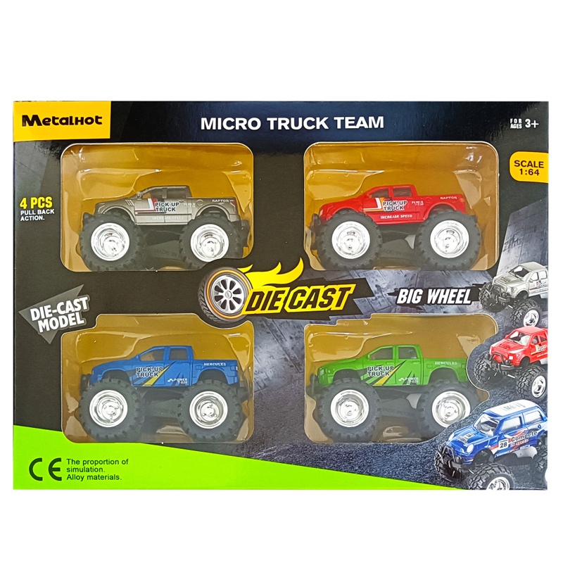 Hot sale 1 64 scale die cast truck model 4 pcs diecast toy pull back diecast truck