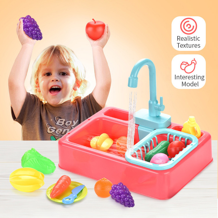 Kitchen Toys Set battery operated pretend play kitchen sink electric cycle outlet water dishwasher kitchen toys for kids