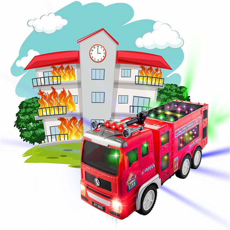 Fire Truck Toys 4D Lights Up Truck Toys For Boy Kids Battery Operated Automatic Bump n and Go Toy Fire Truck