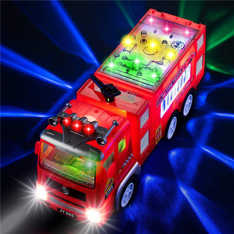 Fire Truck Toys 4D Lights Up Truck Toys For Boy Kids Battery Operated Automatic Bump n and Go Toy Fire Truck