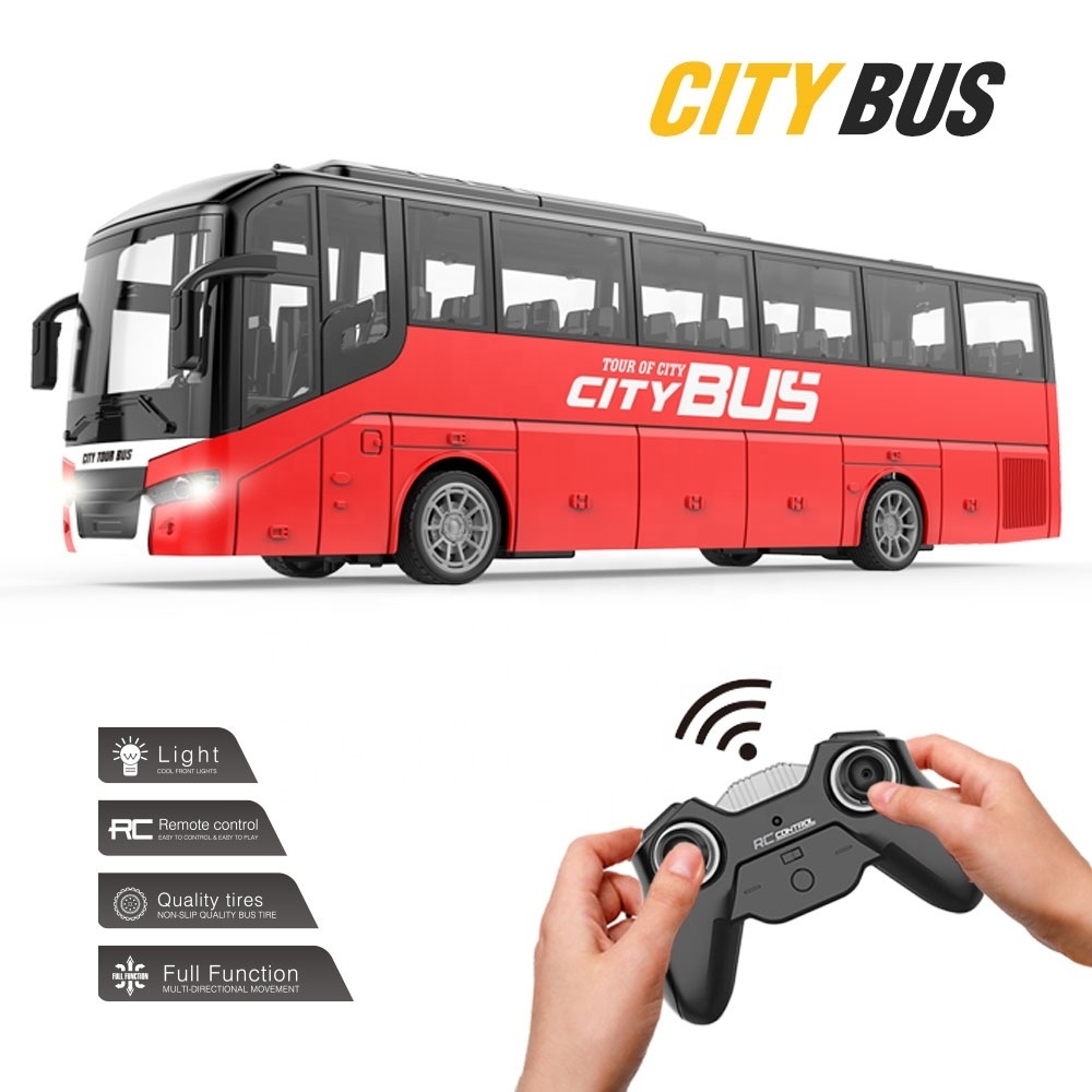 Double Decker Bus RC Bus Model 2.4ghz 4 Channels Remote Control Bus Toy with Head Lights and Rubber for Kids Electric Plastic