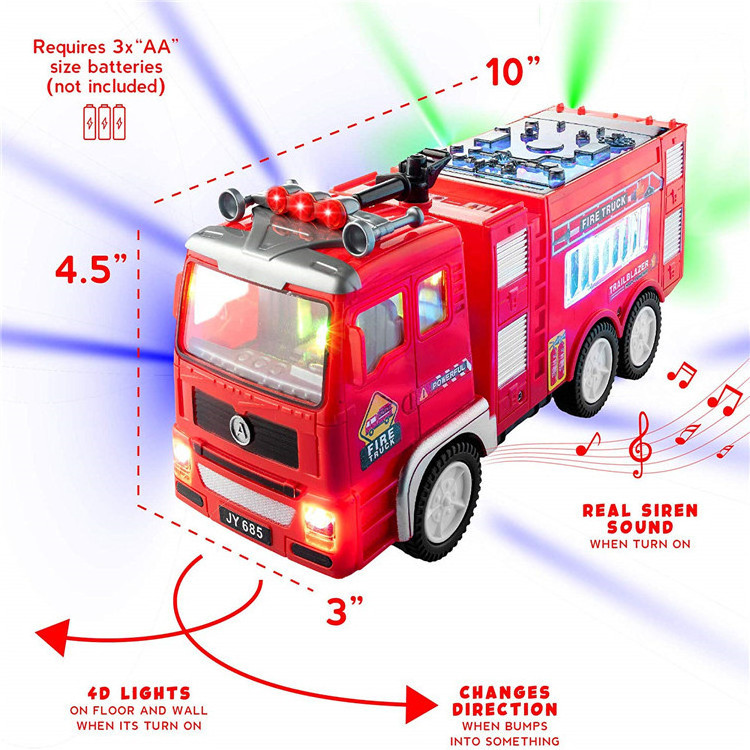 Fire Truck Toys 4D Lights Up Truck Toys For Boy Kids Battery Operated Automatic Bump n and Go Toy Fire Truck