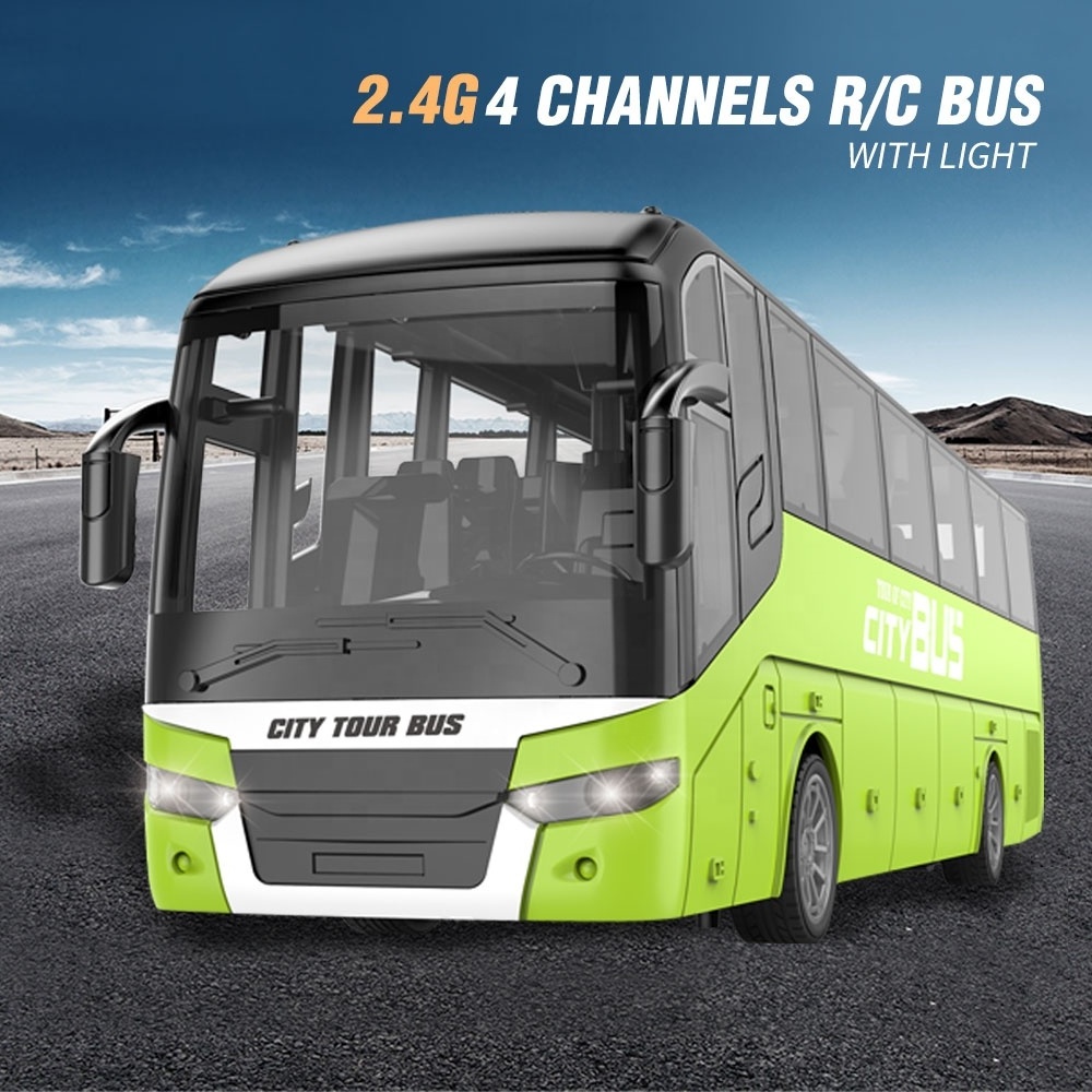 Double Decker Bus RC Bus Model 2.4ghz 4 Channels Remote Control Bus Toy with Head Lights and Rubber for Kids Electric Plastic