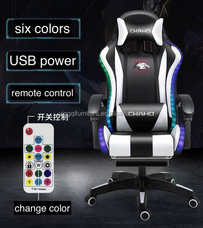 Hot Sale LED RGB Computer PC Game Chair Gaming PU Leather Silla Gamer Massage Racing Gaming Chair with Lights and Speakers