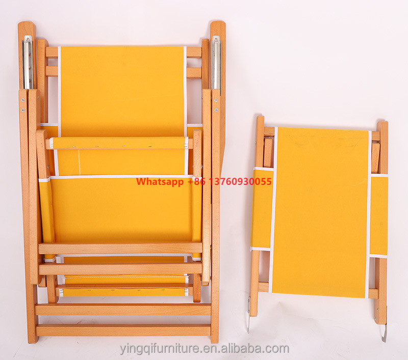 Wholesale Beech wood Stainless Metal parts Fabric outdoor wooden sun lounge chair folding beach chair