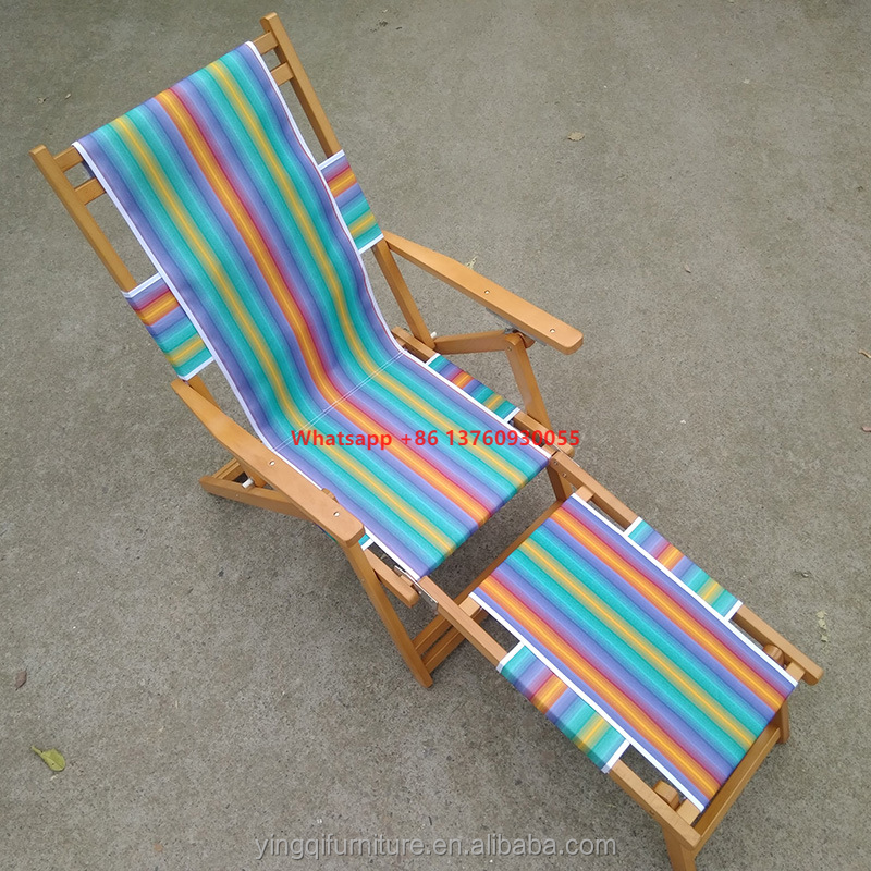 Wholesale Beech wood Stainless Metal parts Fabric outdoor wooden sun lounge chair folding beach chair