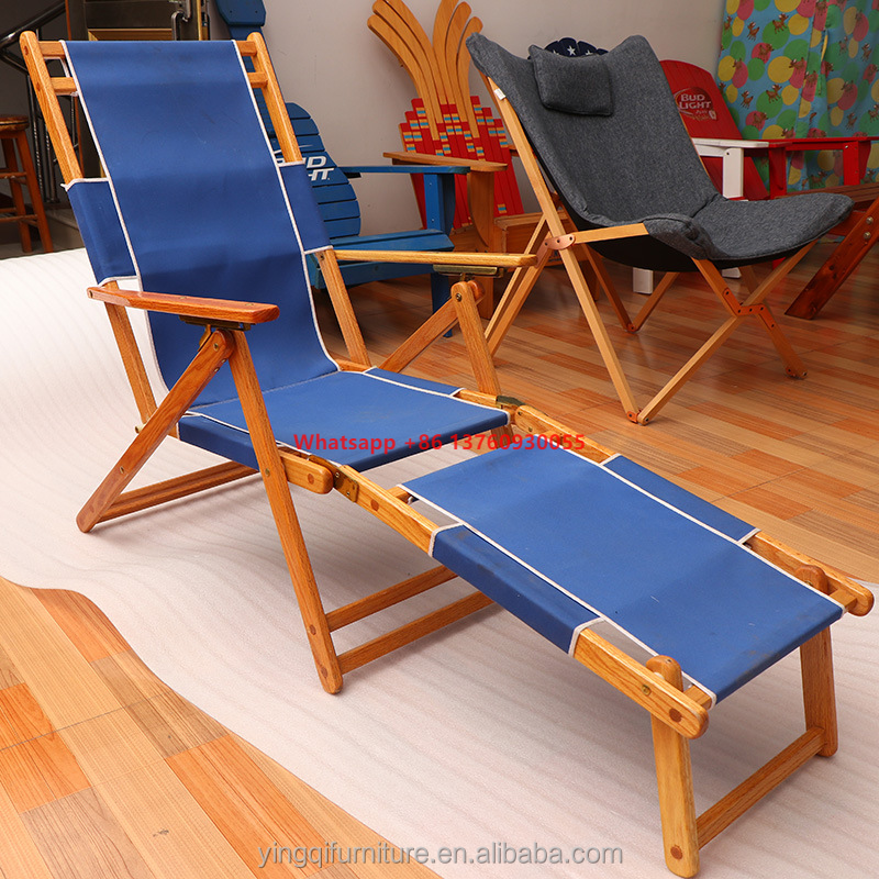 Wholesale Beech wood Stainless Metal parts Fabric outdoor wooden sun lounge chair folding beach chair