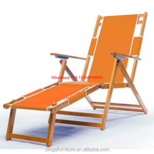 Wholesale Beech wood Stainless Metal parts Fabric outdoor wooden sun lounge chair folding beach chair