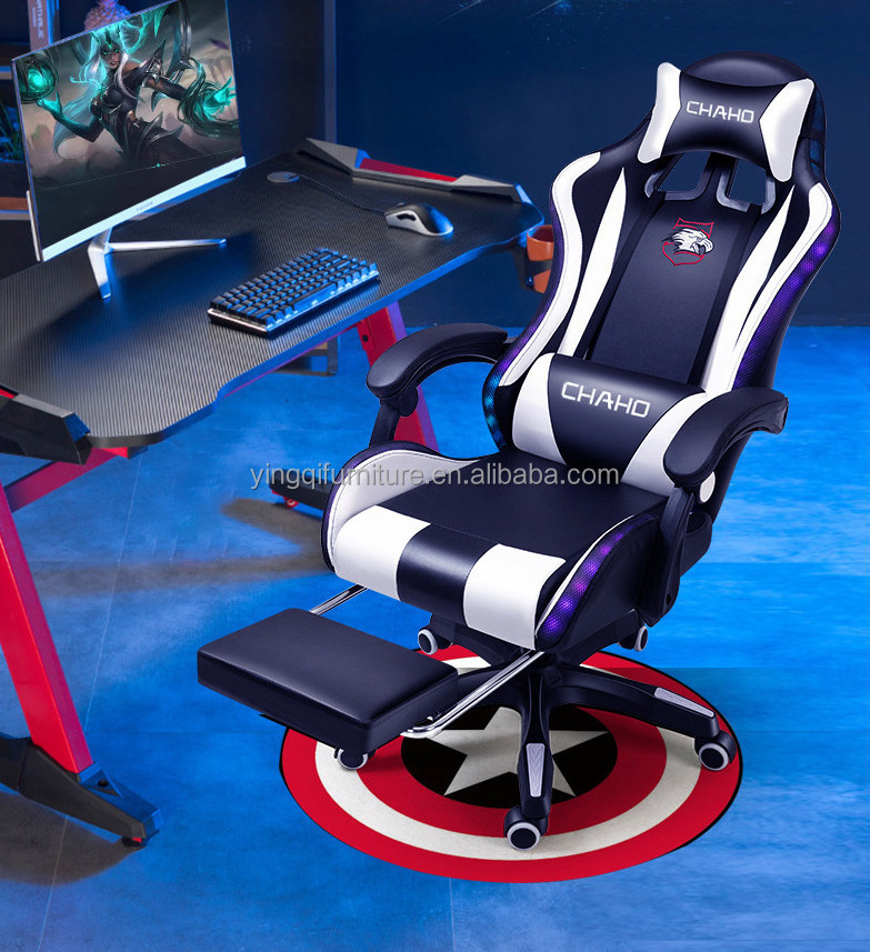 Hot Sale LED RGB Computer PC Game Chair Gaming PU Leather Silla Gamer Massage Racing Gaming Chair with Lights and Speakers