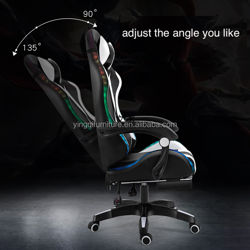 Hot Sale LED RGB Computer PC Game Chair Gaming PU Leather Silla Gamer Massage Racing Gaming Chair with Lights and Speakers