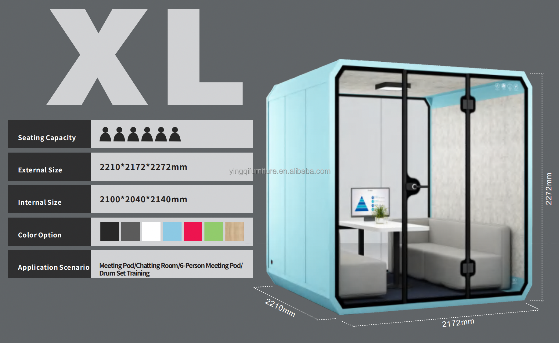 Noise Reduction Office Pod Acoustic Office Meeting Box Sound Proofing Private Telephone Office Booth XL SIZE