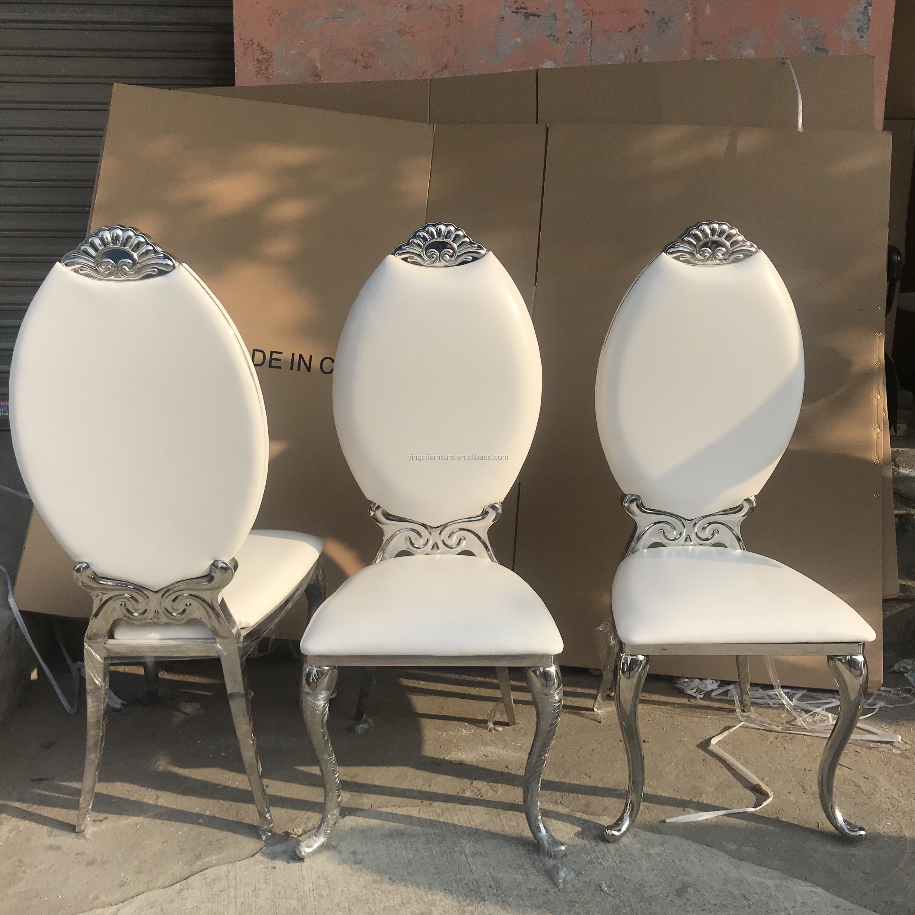 Bride groom round back stainless steel wedding chairs for sale