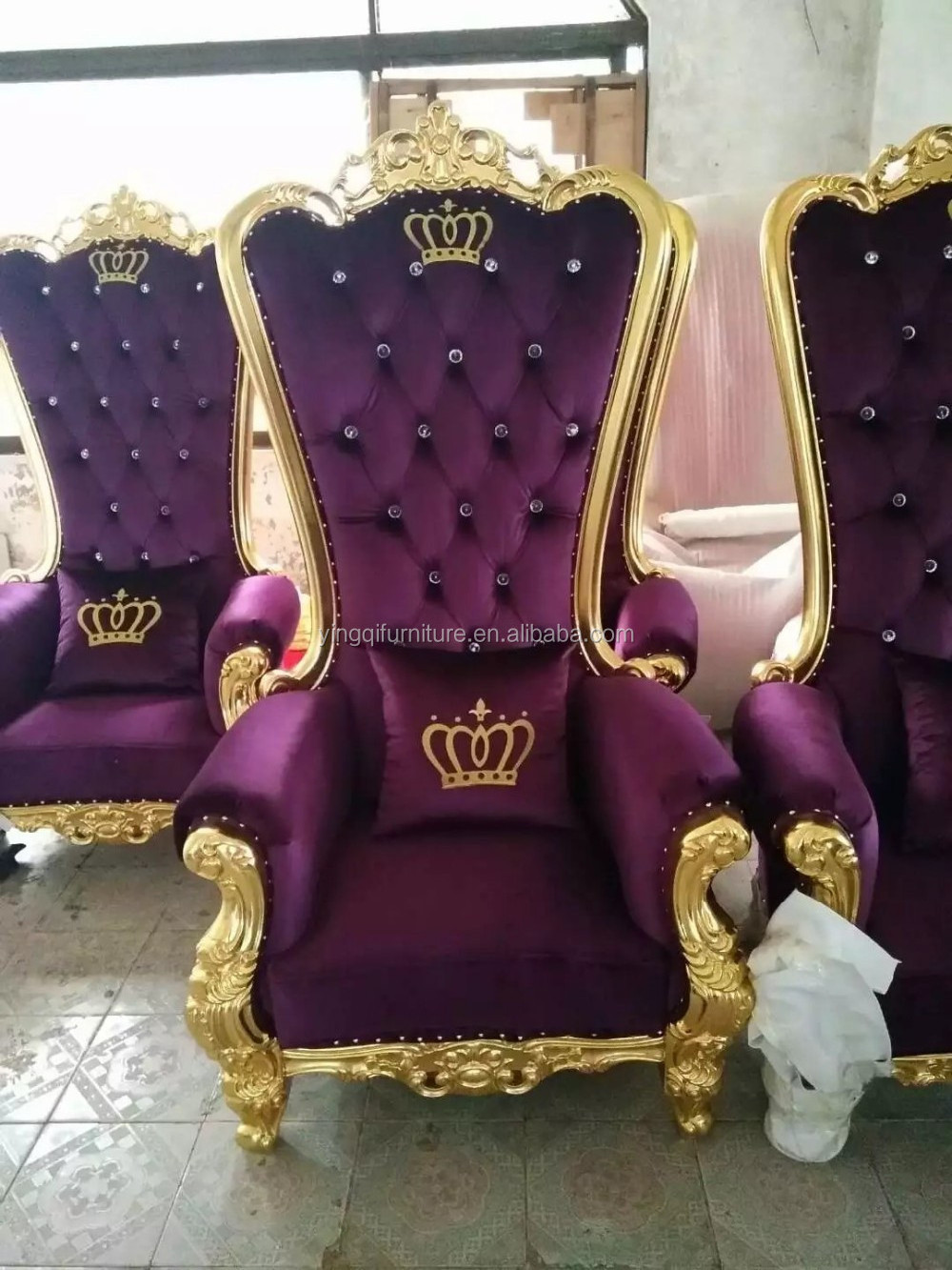 Wooden High Back King Throne Wedding Chairs for Sale