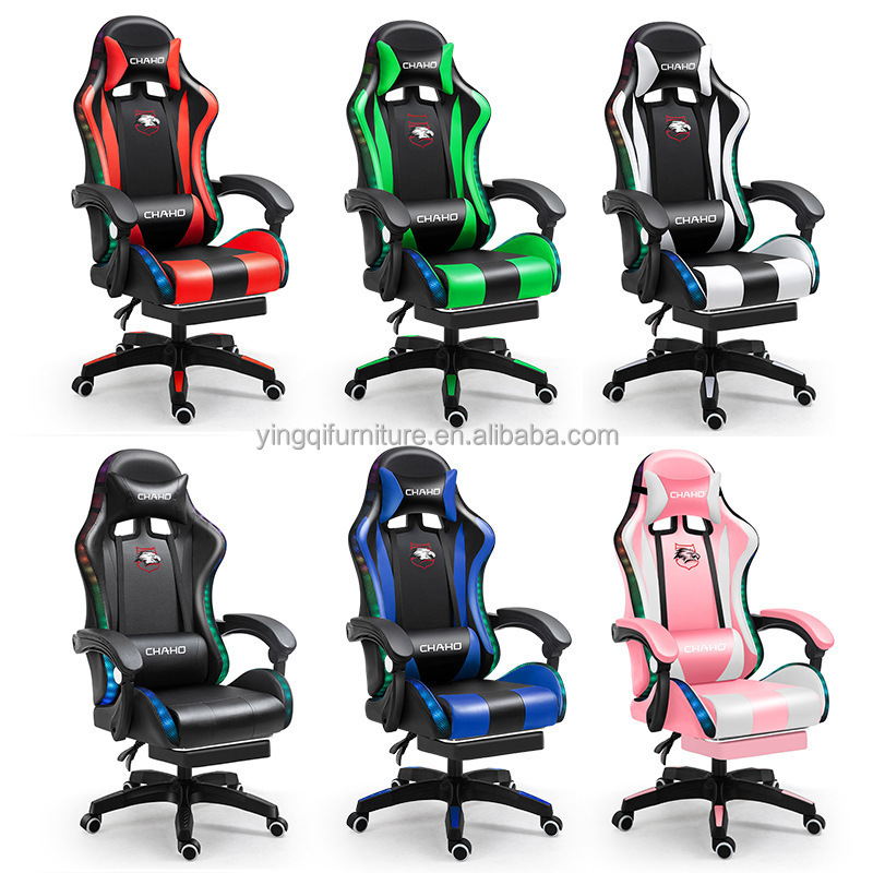 Hot Sale LED RGB Computer PC Game Chair Gaming PU Leather Silla Gamer Massage Racing Gaming Chair with Lights and Speakers