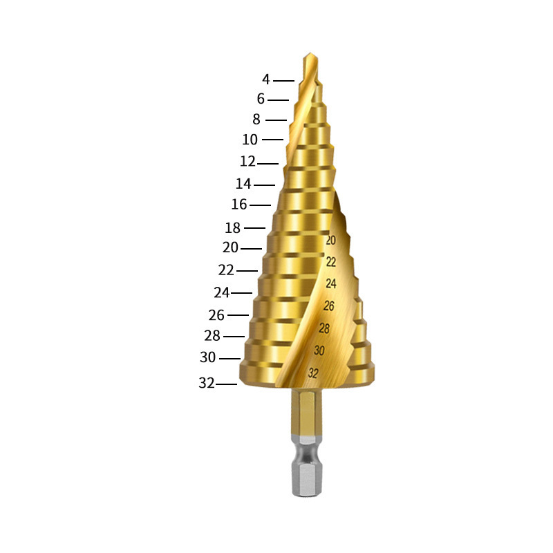 HSS Step Drill Bit Set 4-12mm/4-20mm/ 4-32mm Triangle Shank Hole Nitrogen High Speed Steel Spiral Hex Core Drill Bits