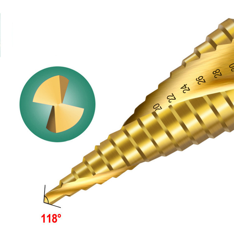 HSS Step Drill Bit Set 4-12mm/4-20mm/ 4-32mm Triangle Shank Hole Nitrogen High Speed Steel Spiral Hex Core Drill Bits