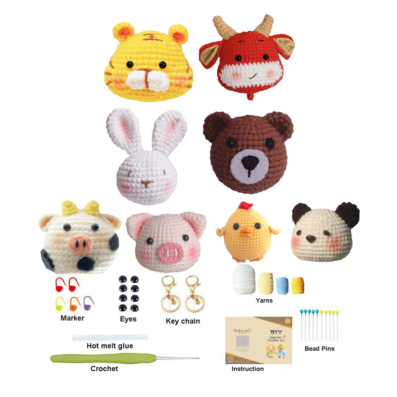 Easy Learn To DIY Animal Starter Keychain Kit Yarn Craft Crochet Kit For Beginners Cow